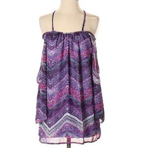 Tobi Purple Printed Boho Cold Shoulder Bell Sleeve